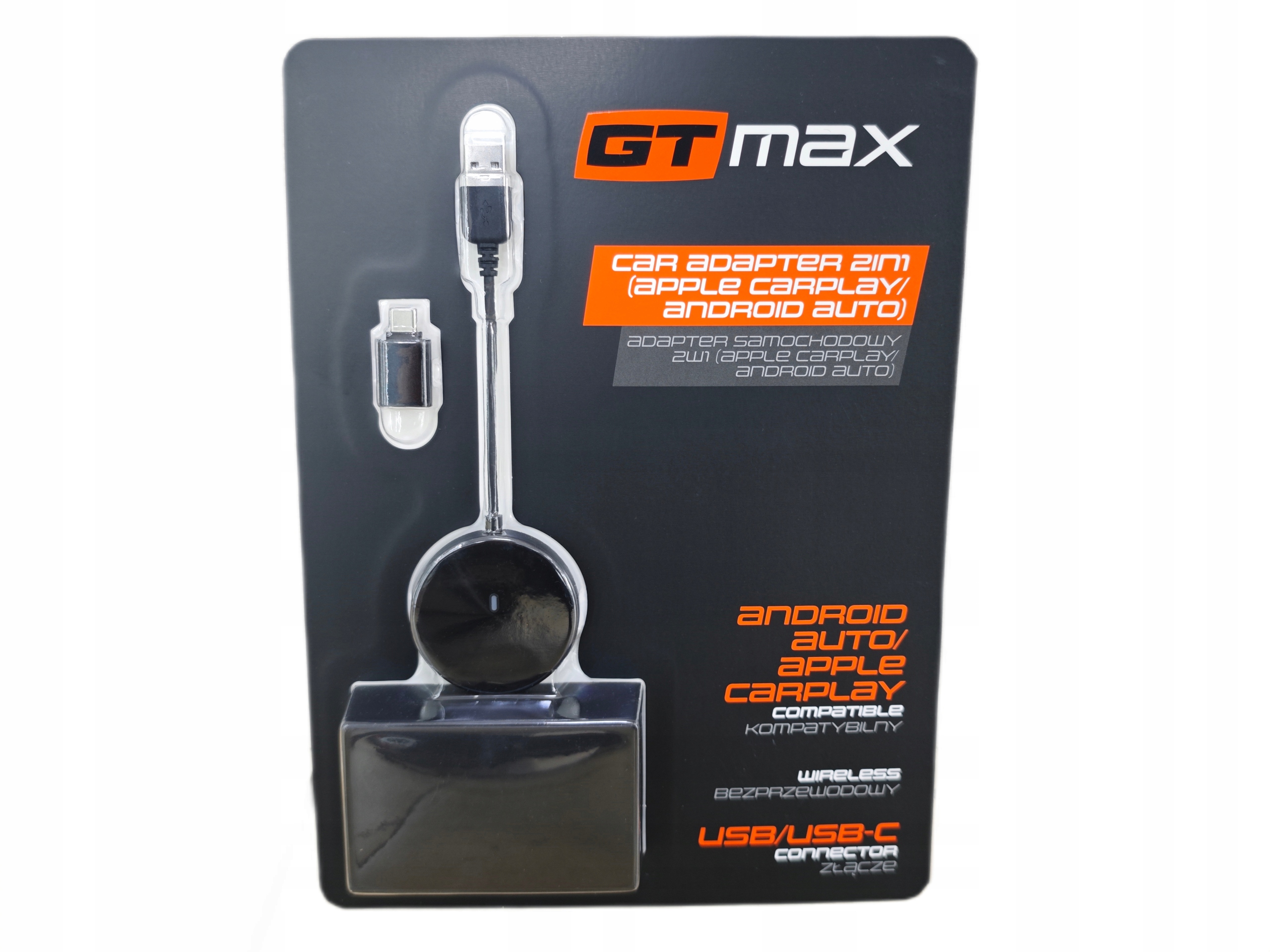 Bezprzewodowy adapter CarPlay Android Auto samochodowy Gt Max 2w1