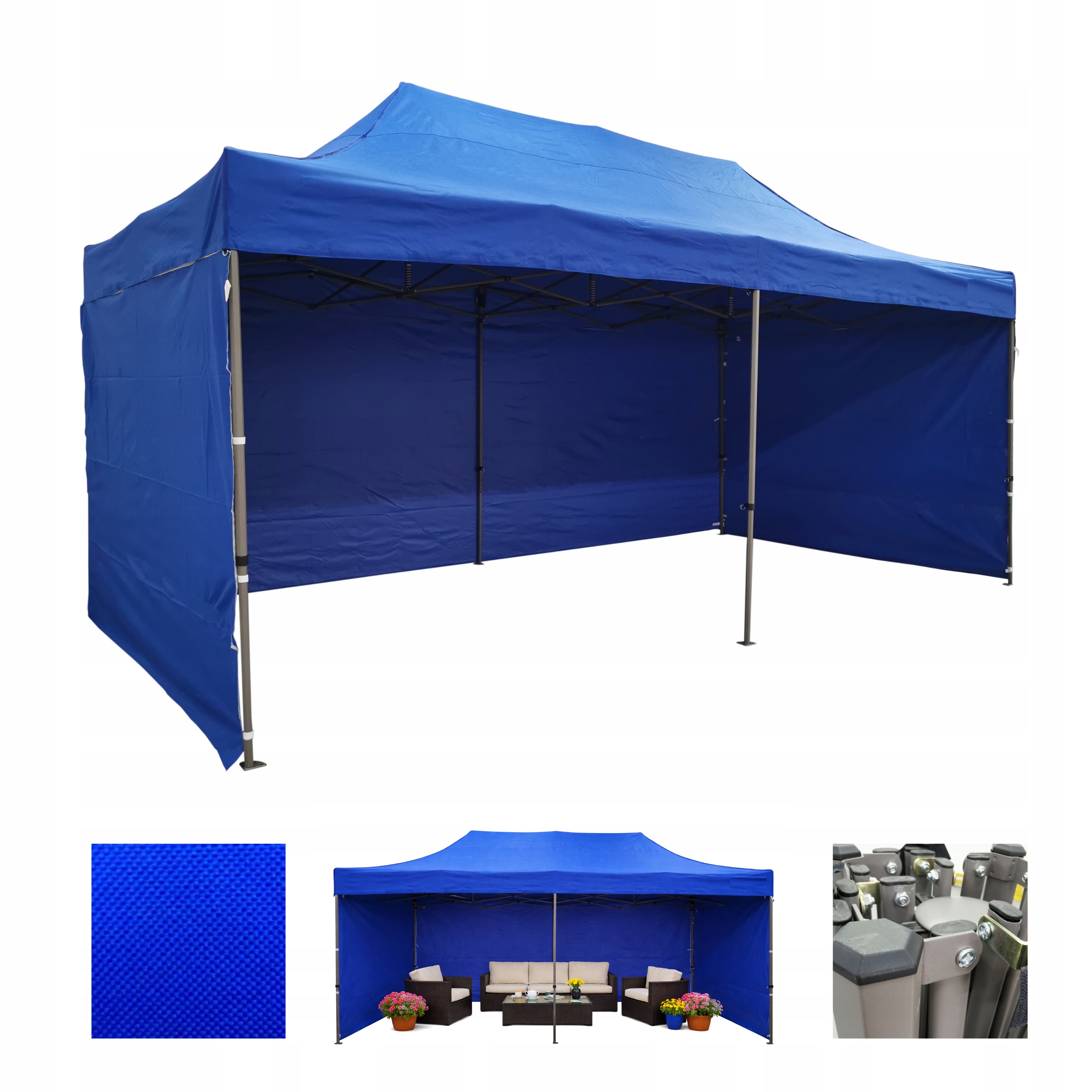 Namiot Polski HEX35 3x6 Niebieski noga hexagonalna pawilon ekspresowy mocny