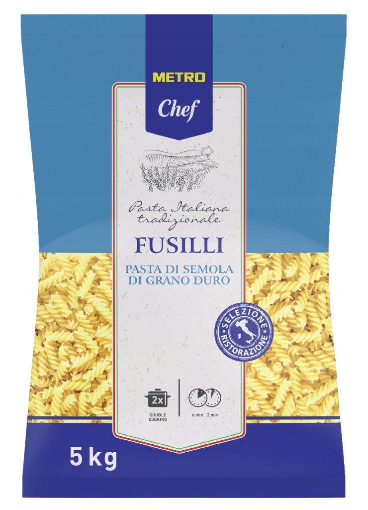 Těstoviny Fusilli Metro Chef 5 kg na saláty, zapékané pokrmy a polévky