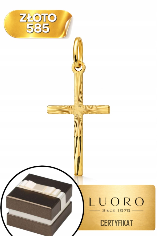 Zlatý Diamantový Křížek 585 14K Velký 2,36 CM Elegantní Dárek