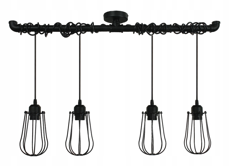 

Lampa sufitowa loft loftowa wisząca czarna rura 4x