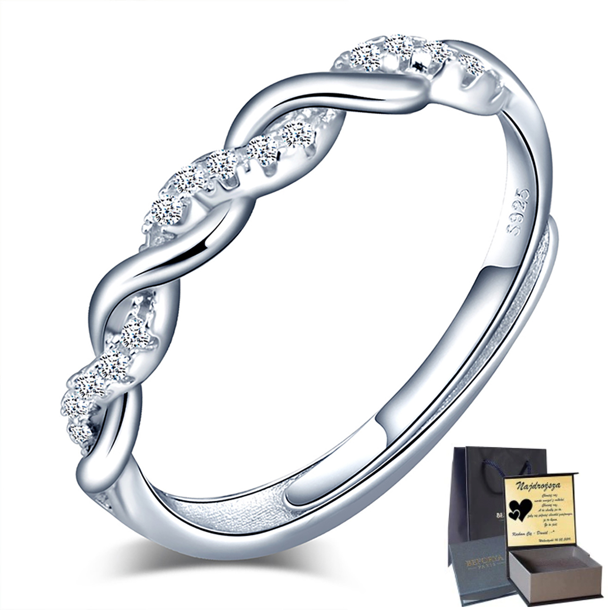 

Ślubny Regulowany Srebrny Pierścionek Srebro 925