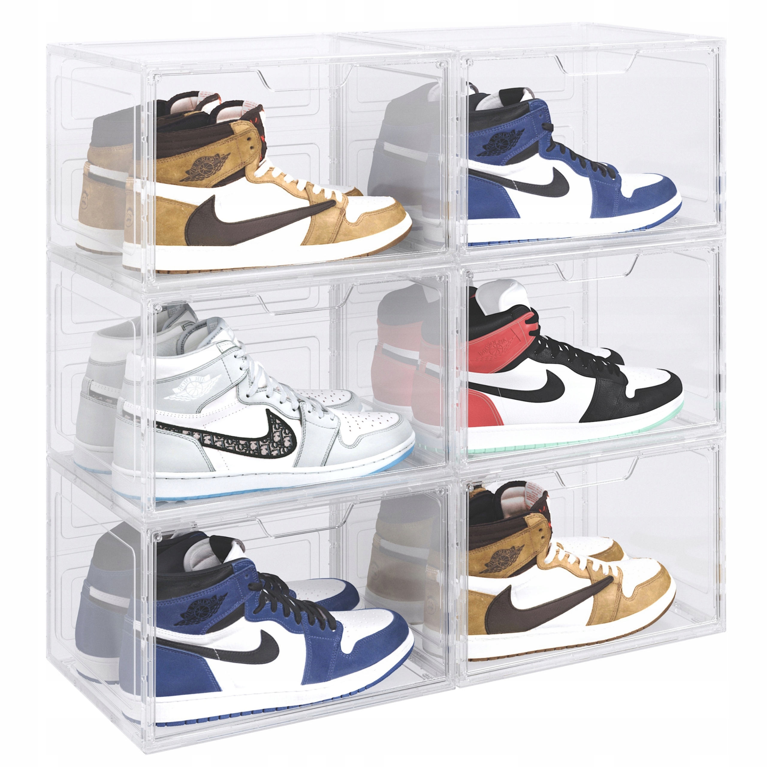 6 x průhledné XXL boxy na vysoké boty s organizérem a klopou na obuv