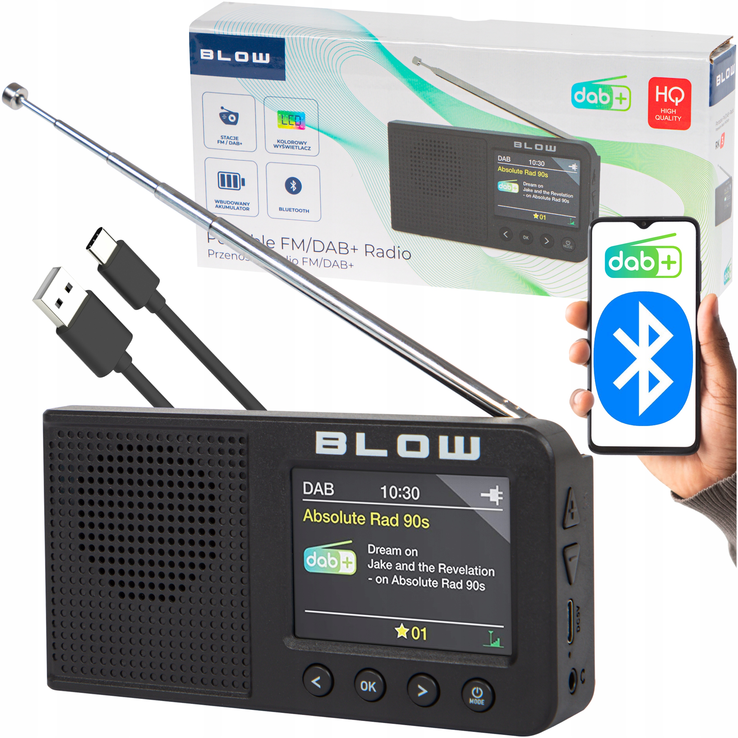 RADIO KUCHENNE BUDOWLANE PRZENOŚNE WYŚWIETLACZ BLUETOOTH DAB+ FM AUX USB-C