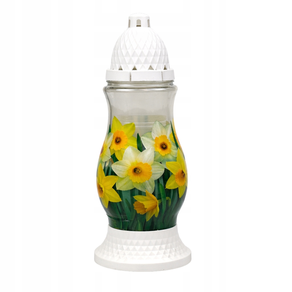 Znicz Powlekany Grafiką ŻONKIL, NARCYZ, WIOSNA, WIELKANOC, wysokość 28cm