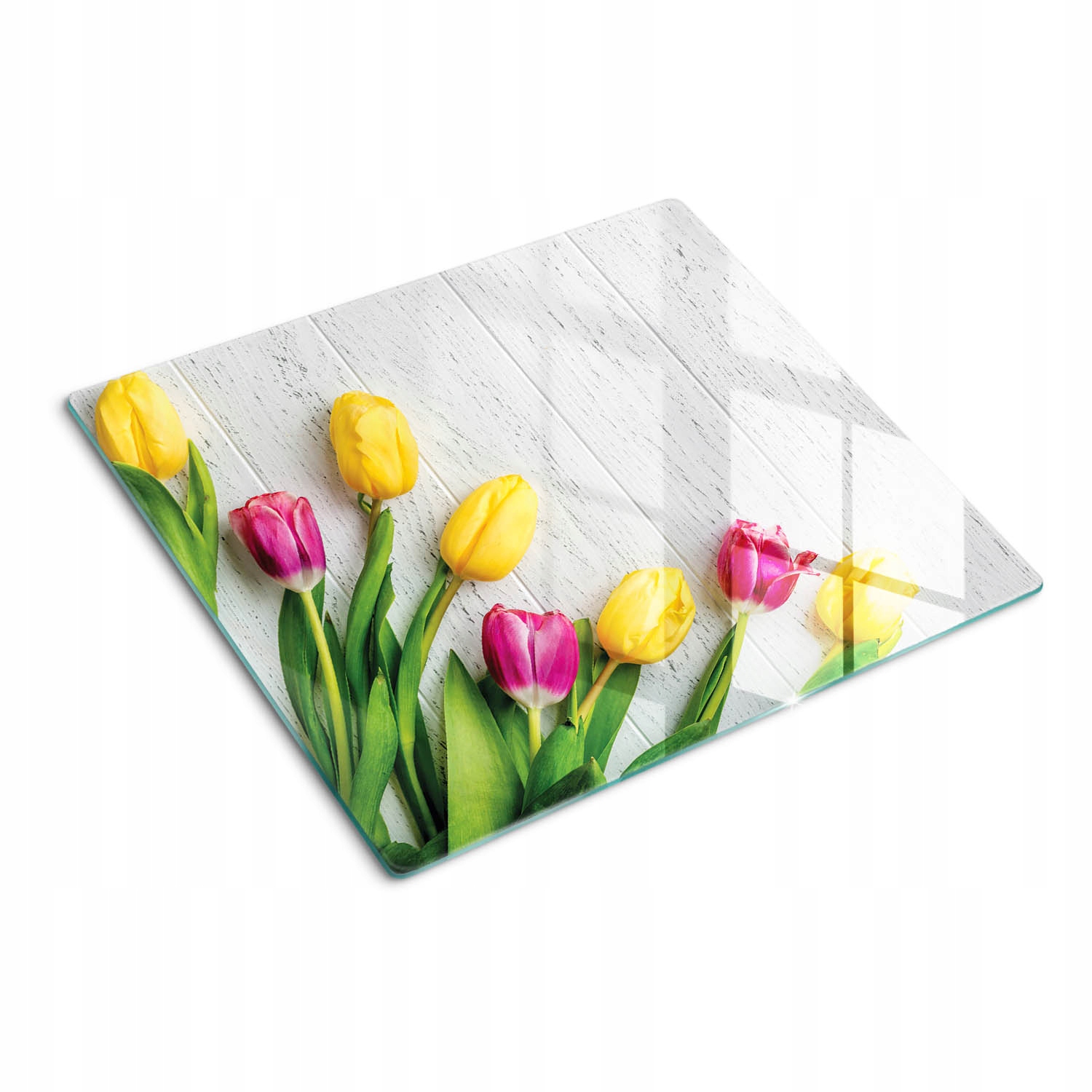 Kuchyňská multifunkční dekorativní skleněná deska Žluté Tulipány 60 x 52 cm