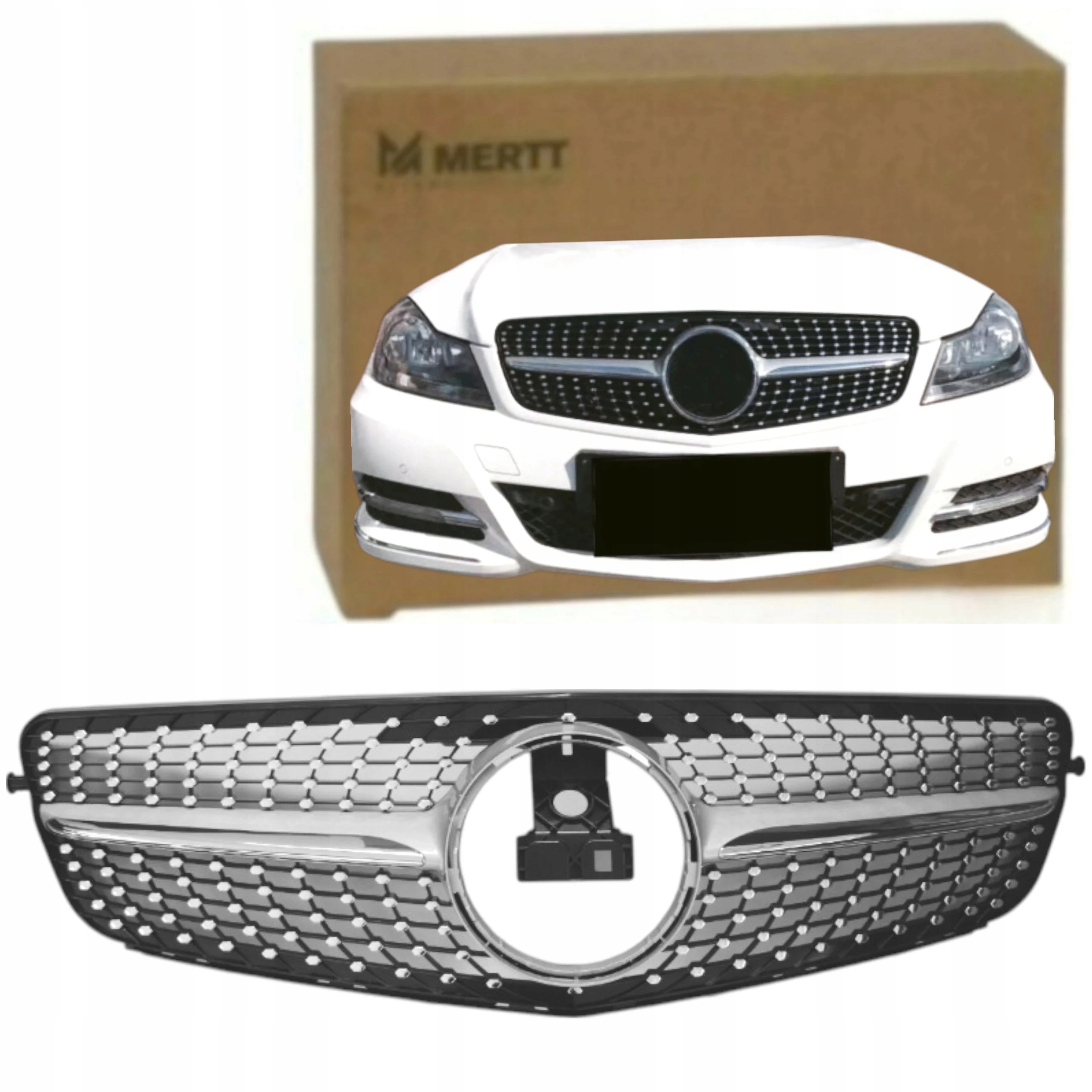 Mercedes C W204 2007-2014 Chromovaná Přední Mřížka Chladiče Diamond Černá