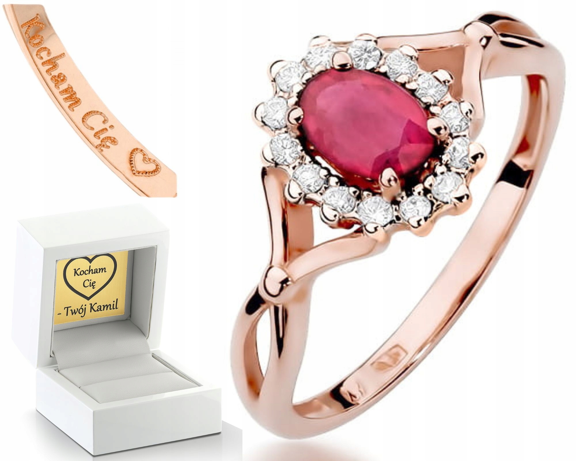 Růžové Zlato Prstýnek Rubín Brilianty Markiza