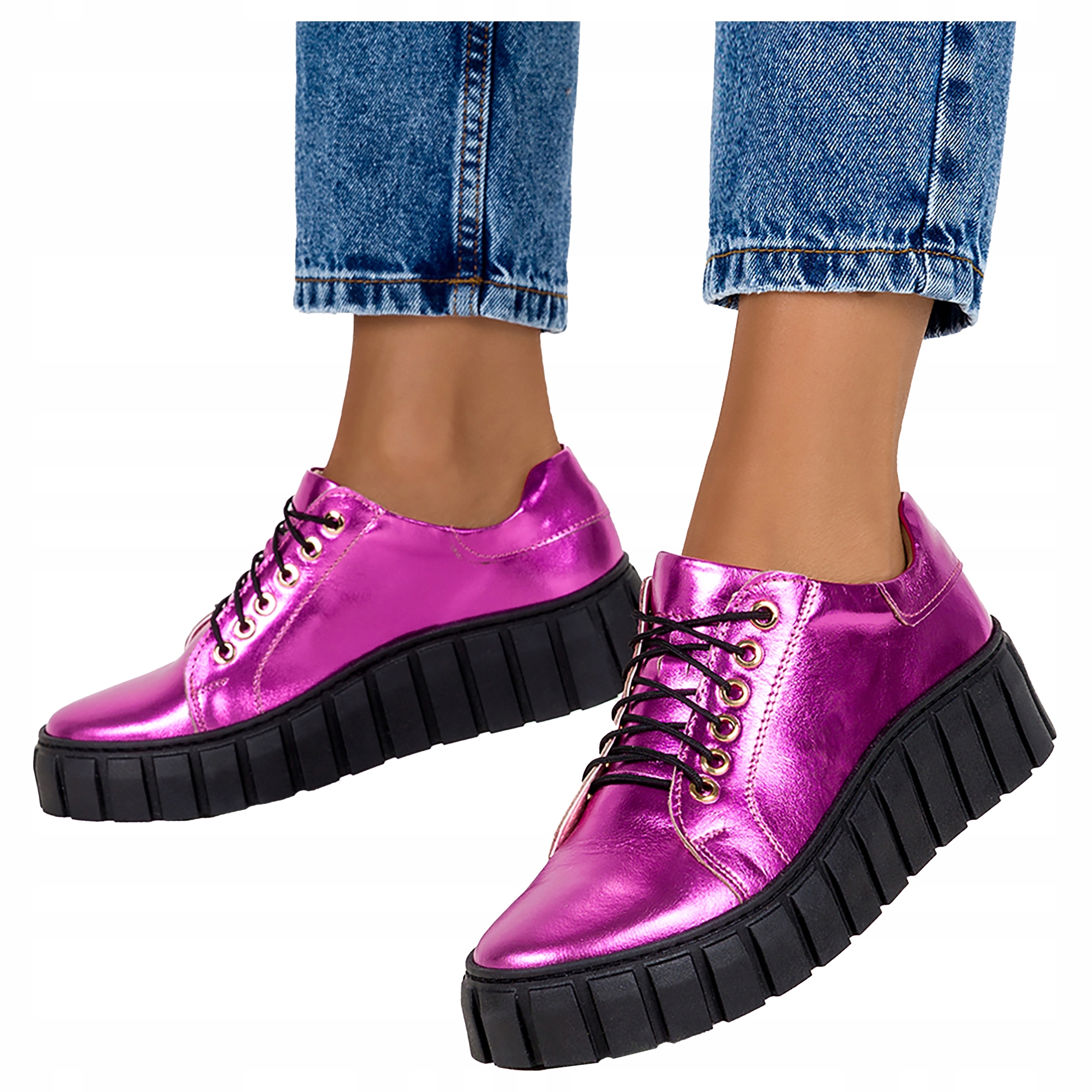 Růžové dámské kožené tenisky Metalické tenisky Polský Výrobek vel. 38