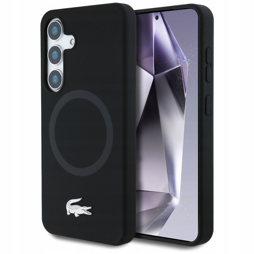 Pouzdro Lacoste Microfiber W Silver Croc Logo pro Samsung Galaxy S25, černé