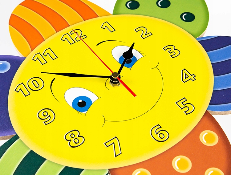 Kolorowe słoneczko zegar ścienny dla dzieci (bm) Szerokość całkowita 33 cm