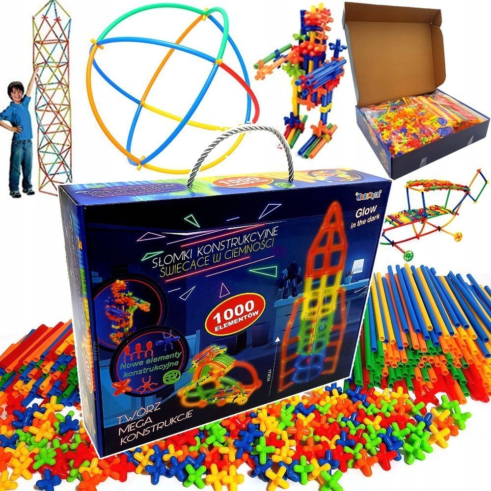 

Świecące Klocki Słomki Konstrukcyjne Rurki 1000 El