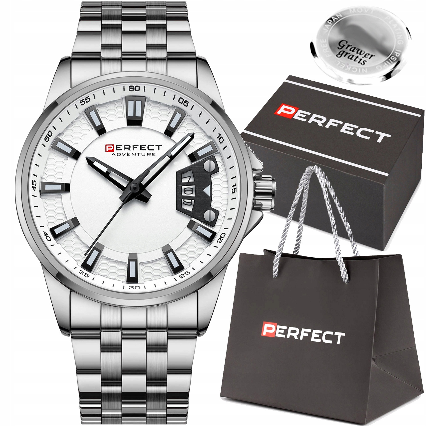Pánské hodinky Perfect Ramos klasický ciferník s datumovkou krabička Gravírování
