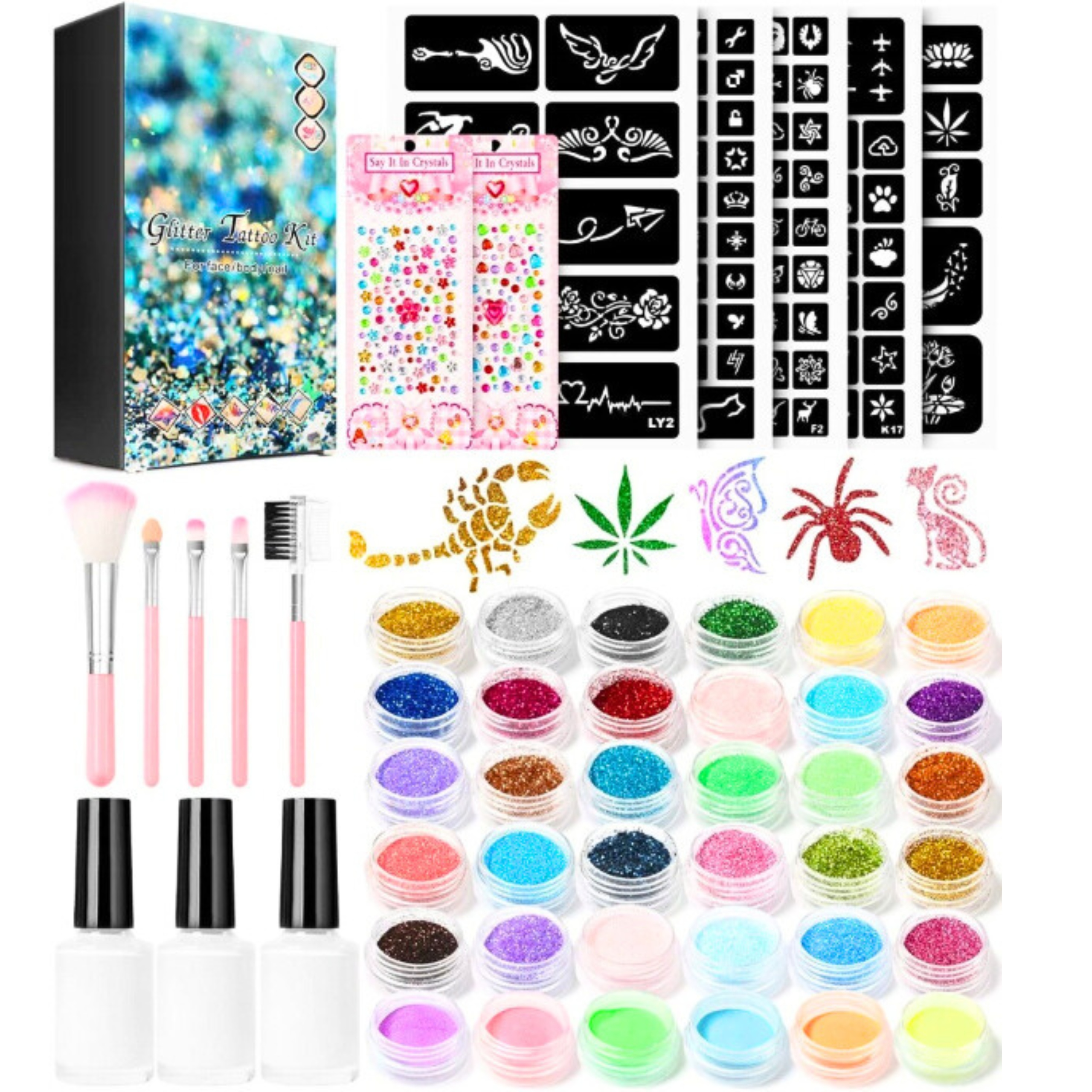 ZESTAW DO TATUAŻY BROKATOWYCH TATUAŻE ŚWIECĄCE W CIEMNOŚCI SZABLONY