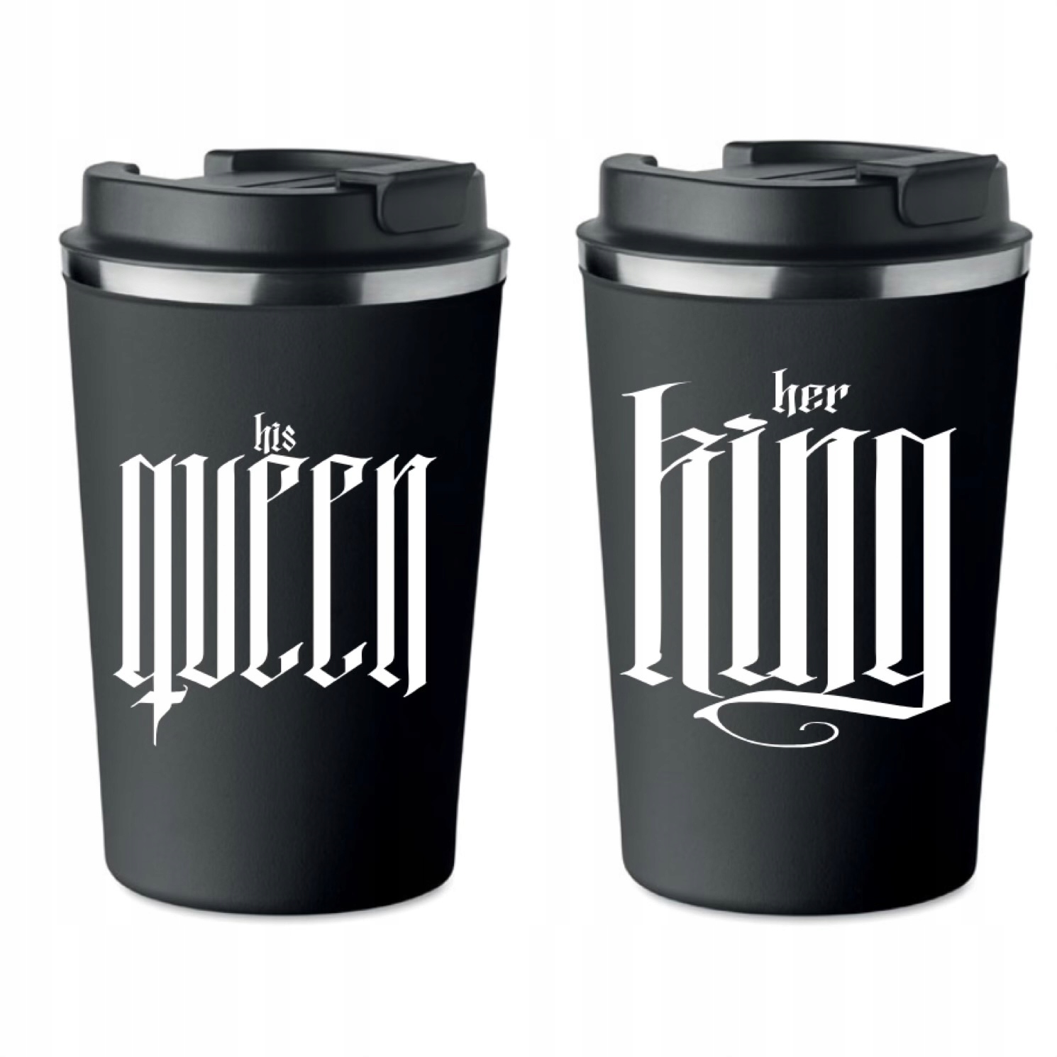 Sada 2 Termohrnků černá Valentýn Svatba dárek Queen King KT_325