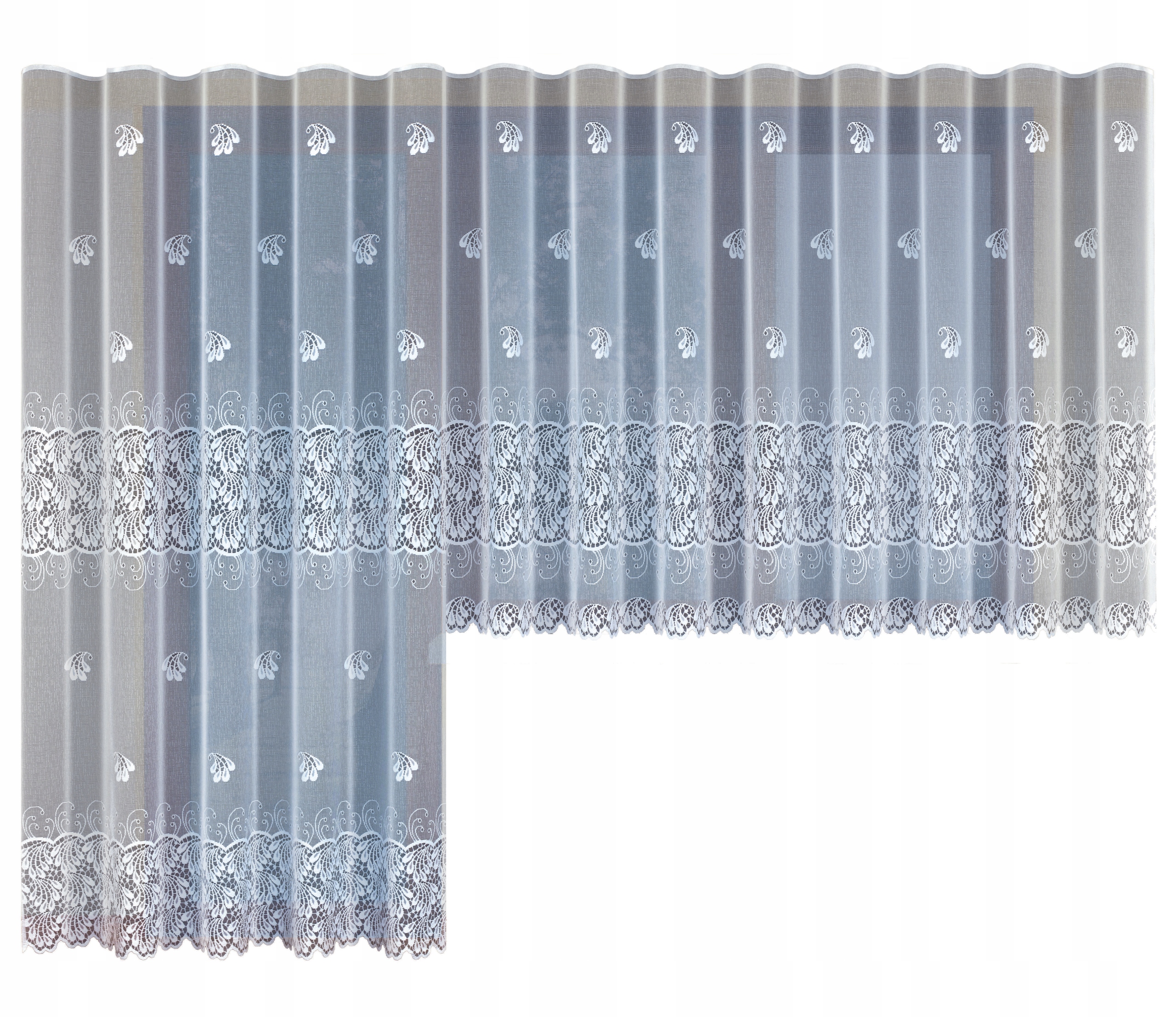 BIAŁA FIRANKA ŻAKARDOWA Z TAŚMĄ 20655 160x400cm Wzór roślinny