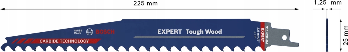 Brzeszczoty do pił szablastych 225 mm 3 szt. BOSCH EAN (GTIN) 4059952534947