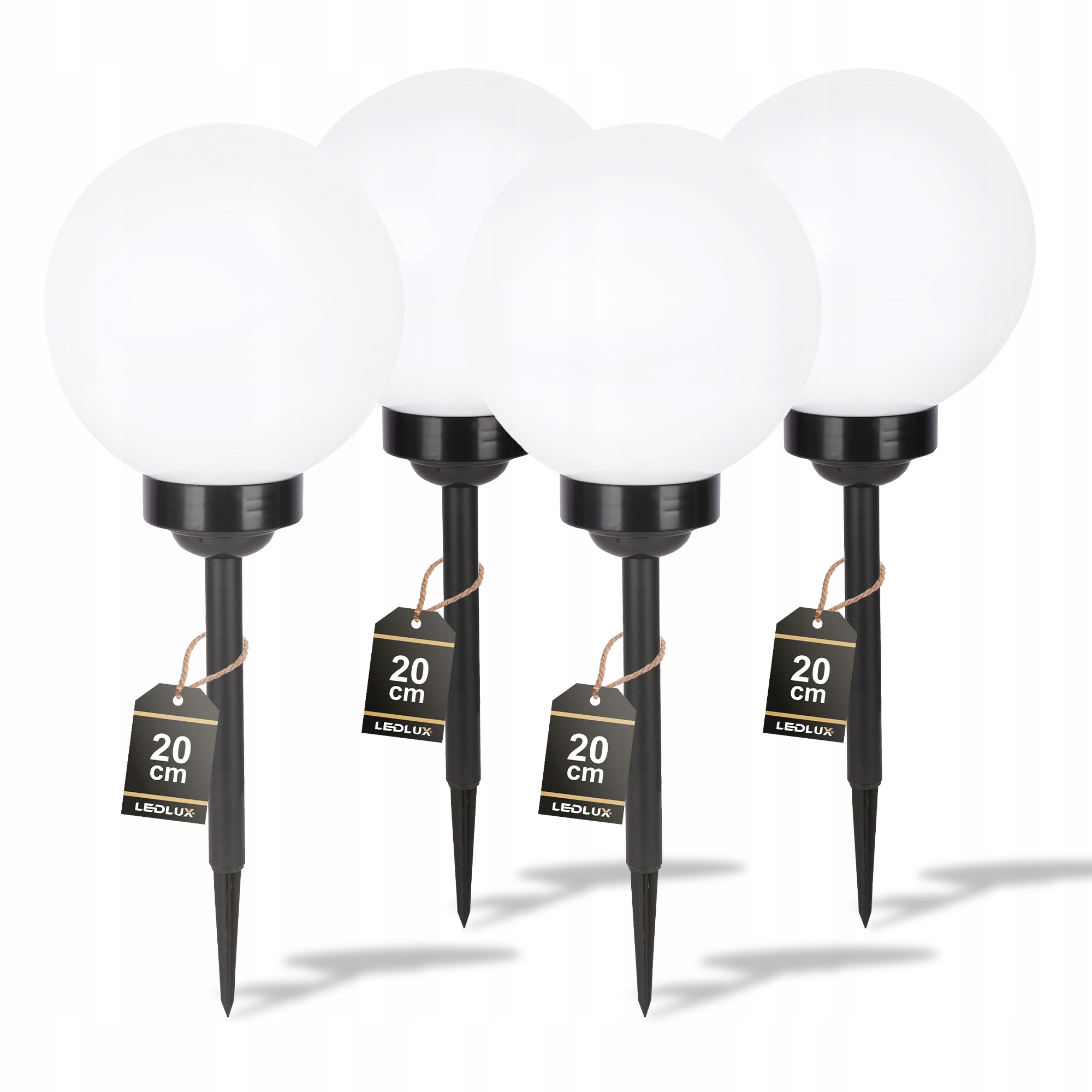 4x Lampa Solarna Ogrodowa Led Biała Kula Wbijana 20cm