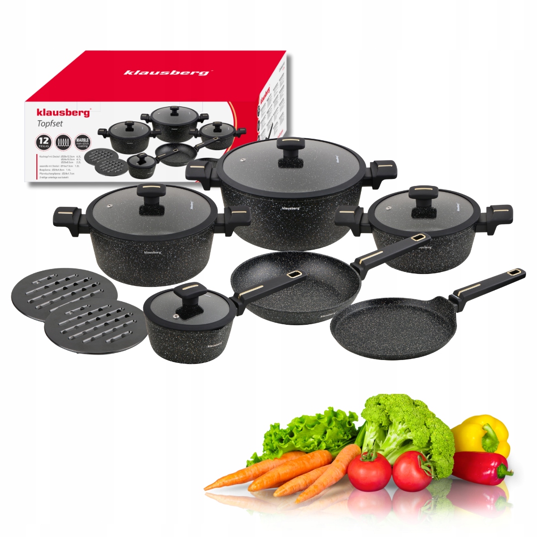 Klausberg KB-7966 12 ks Súprava hrncov – mramorový povrch, indukcia plyn