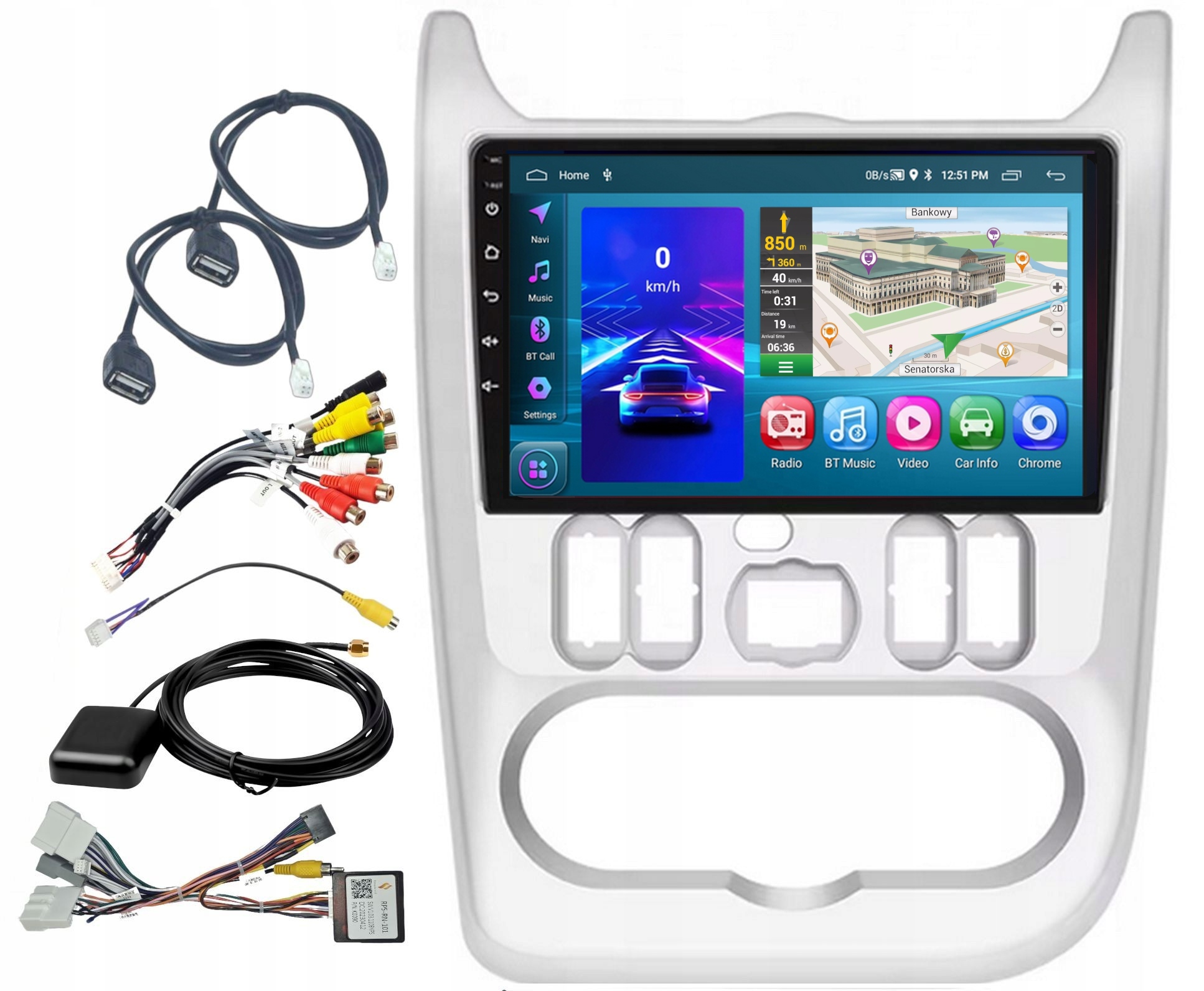 Rádio Navigácia Gps Dacia Logan 2009-2013 Wifi Carplay Bt Usb 4GB 64GB