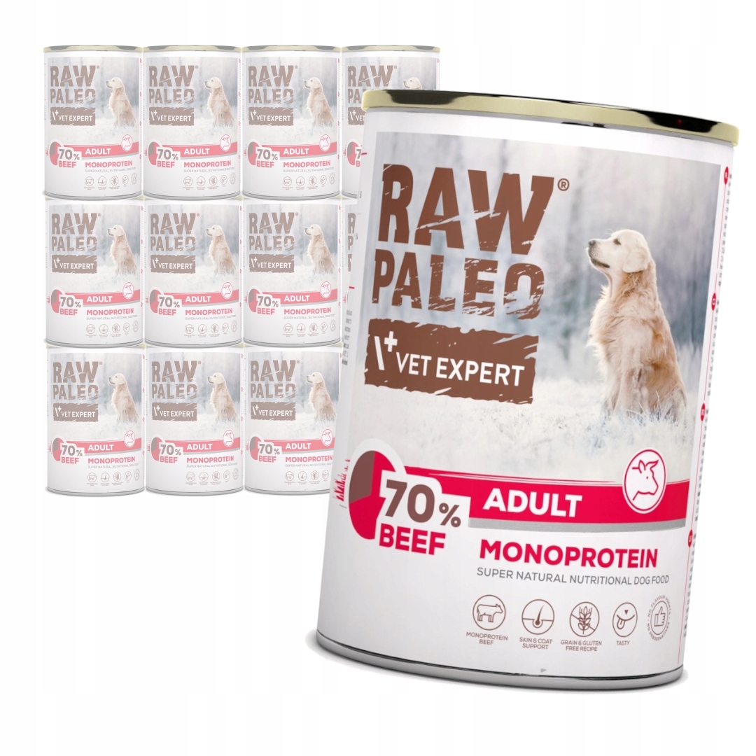 Levně Vet Expert Raw Paleo Adult Monoprotein 12x400g Vlhké Krmivo pro psy Hovězí maso