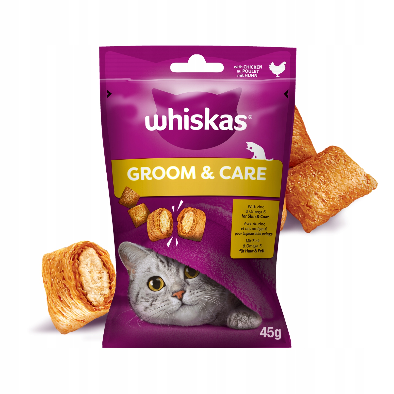 Levně 5x Whiskas Groom & Care pamlsek pro kočky kuře 45 g