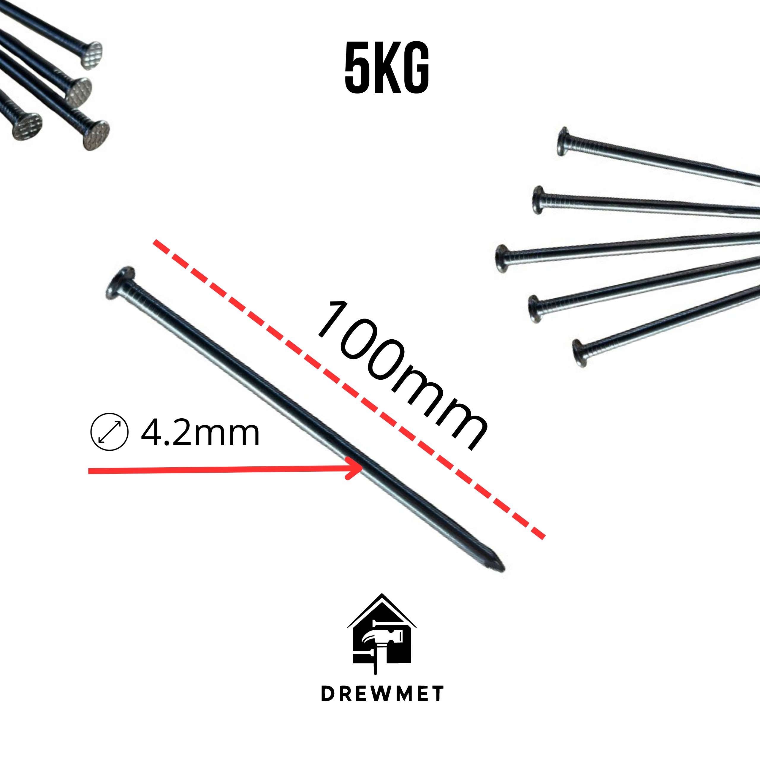 GWOŹDZIE BUDOWLANE 100mm 4.2x100 5kg czarne gładkie (4x100) Kod producenta 7317006000