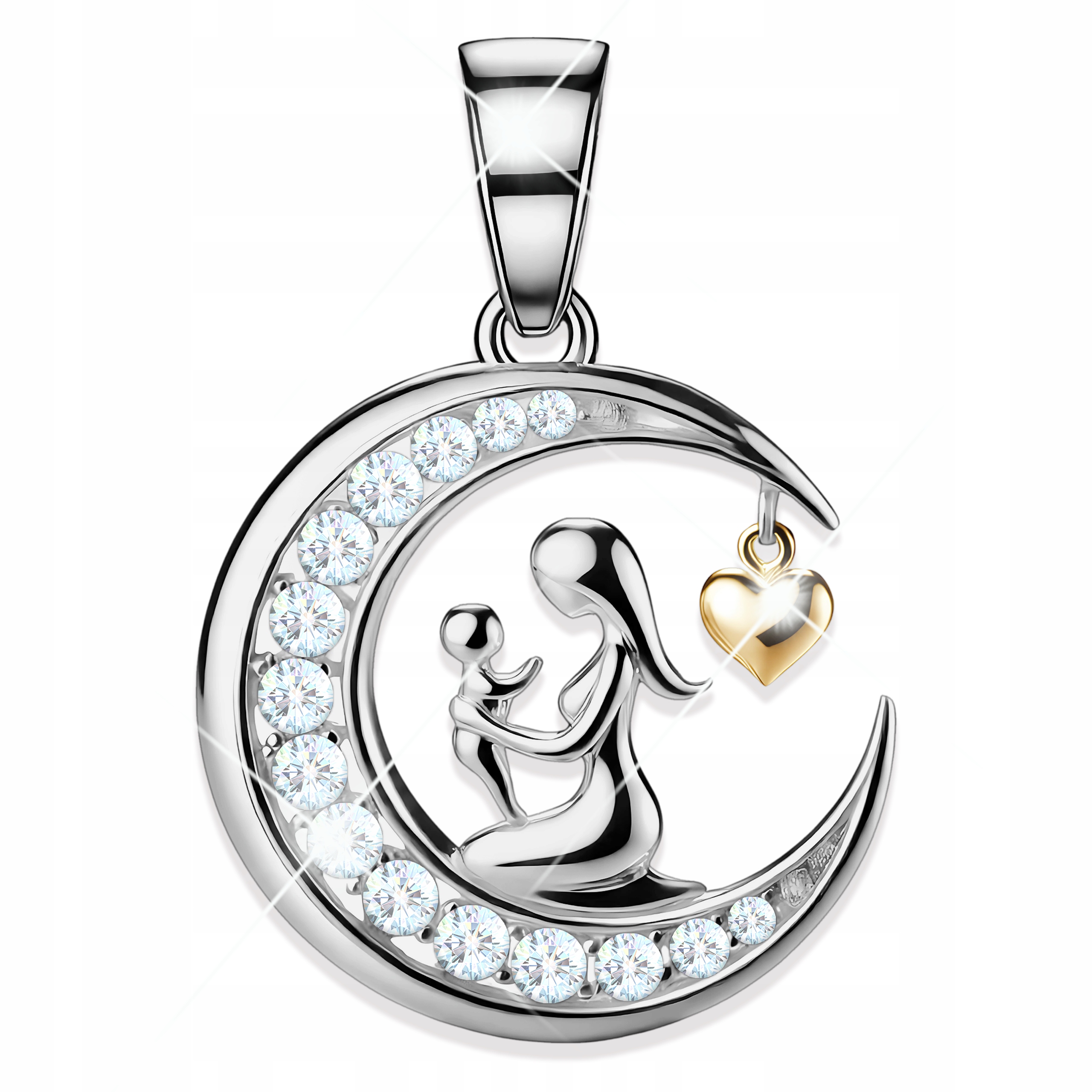 Stříbrný přívěsek na řetízek Půlměsíc Maminka Matka s dítětem Stříbro 925