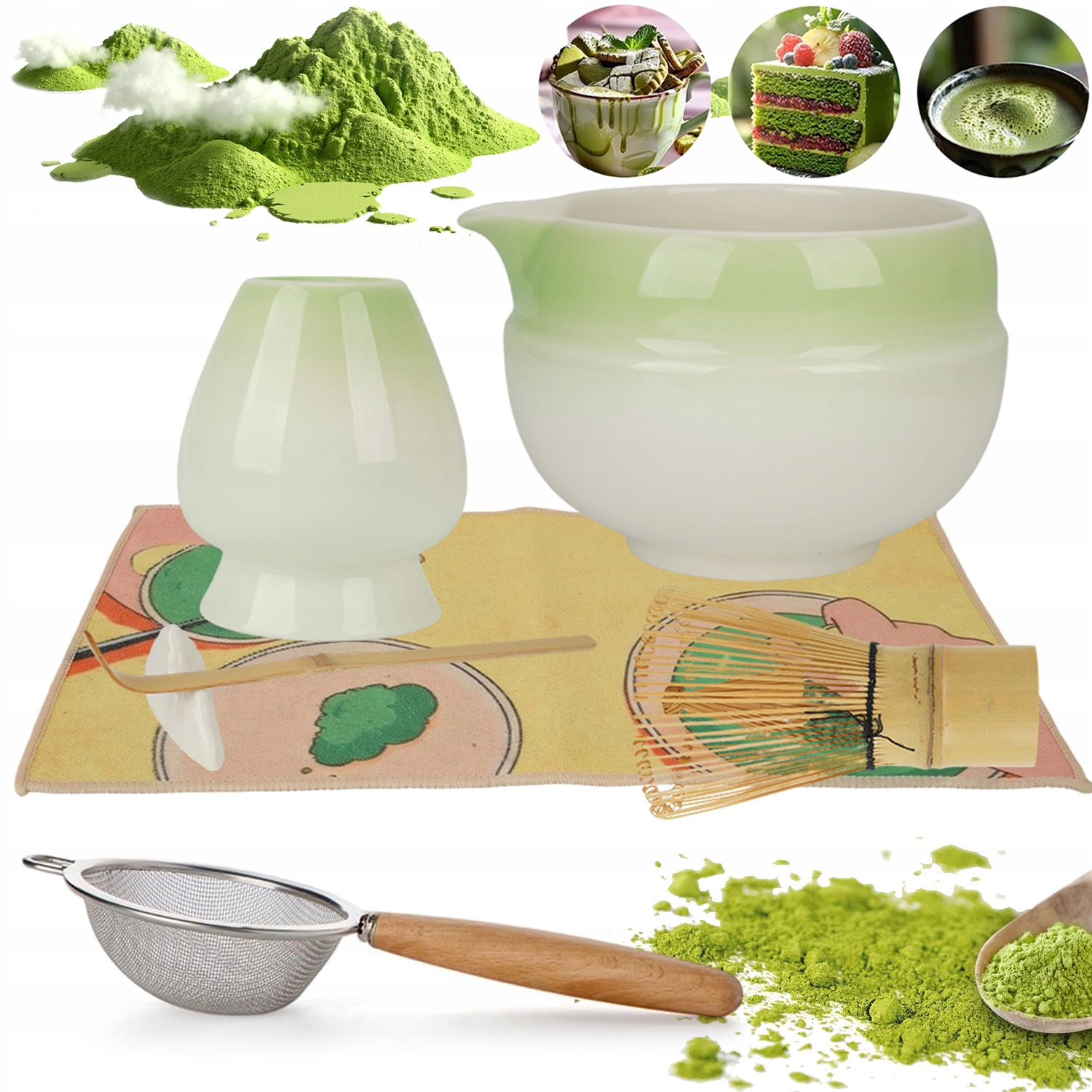 Bambusowy Zestaw Prezentowy Do Herbaty Matchy Chashaku Trzepaczka Łyżka 7W1