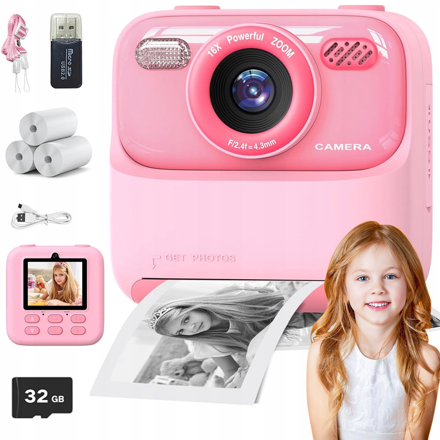 Fotoaparát pro okamžité fotografování pro děti, 2,4", 1080p Hd, pro děti