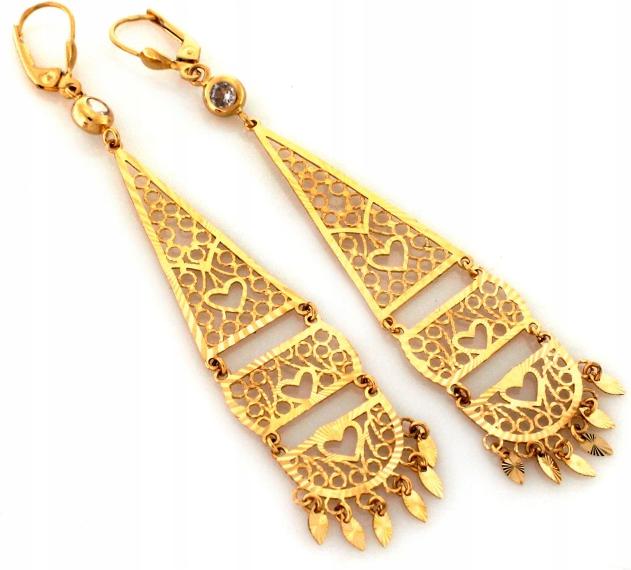 Zlaté náušnice závěsné 585 dlouhé, velké, pohyblivé, anglické vintage