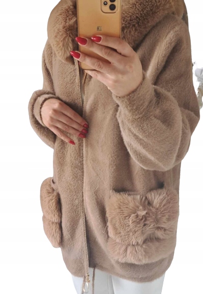 PŁASZCZ ALPAKA Z KAPTUREM KURTKA Z FUTERKIEM Rodzaj oversize