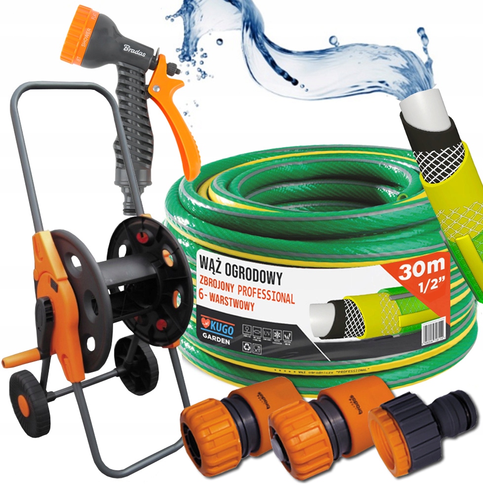 Hadice 1/2" 30 m 6 Vrstev Pistole Vozík Set Bradas 36 Bar