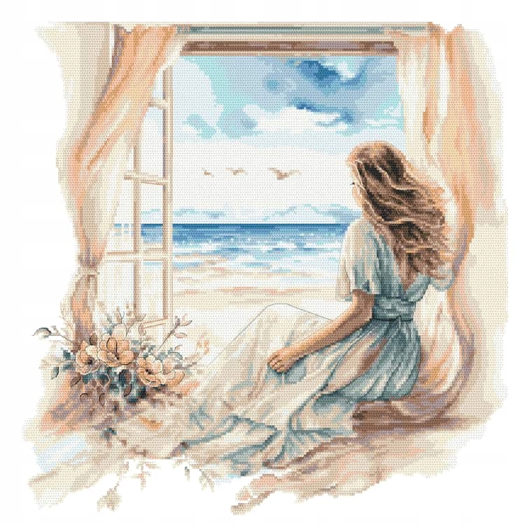 Křížková výšivka Vyšívací sada Žena v okně I