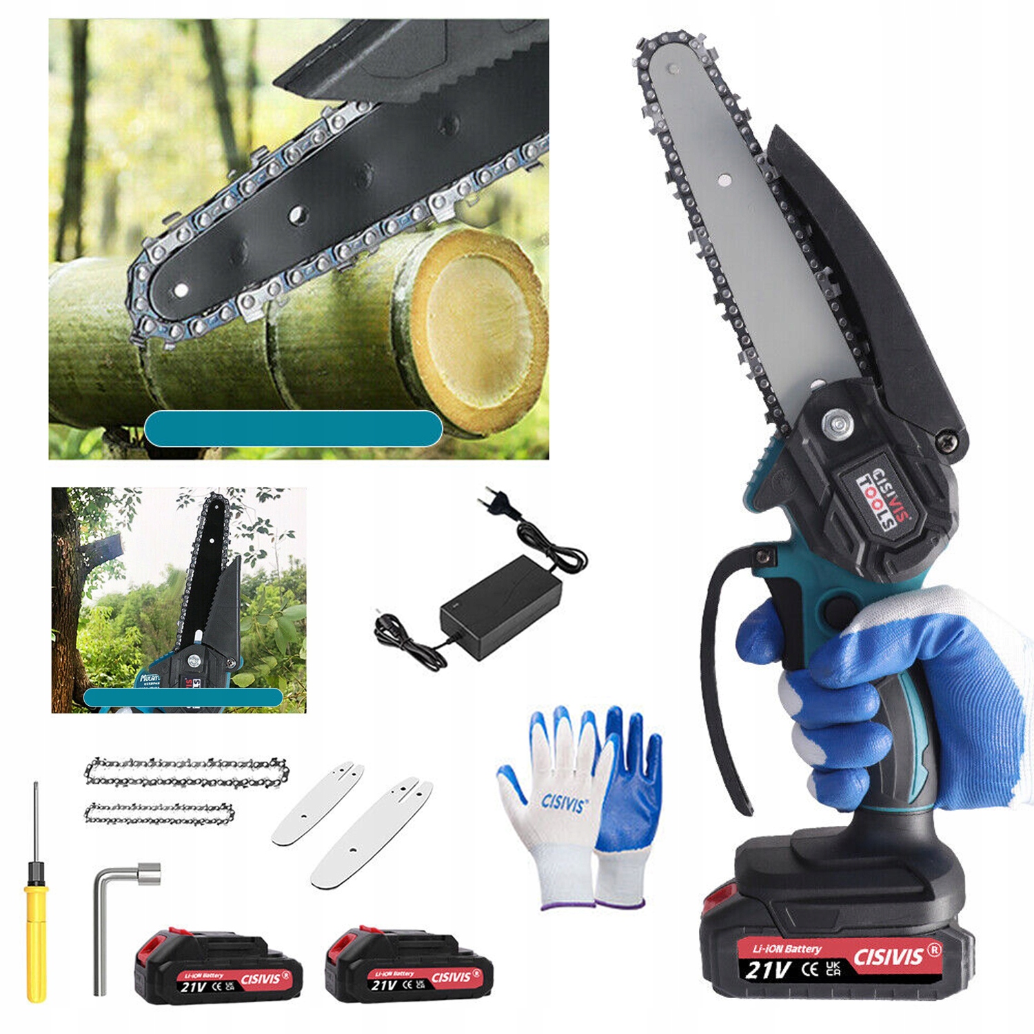 MINI ELEKTRYCZNA AKUMULATOROWA PIŁA ŁAŃCUCHOWA Z ŁAŃCUCHEM 4+6 CALI