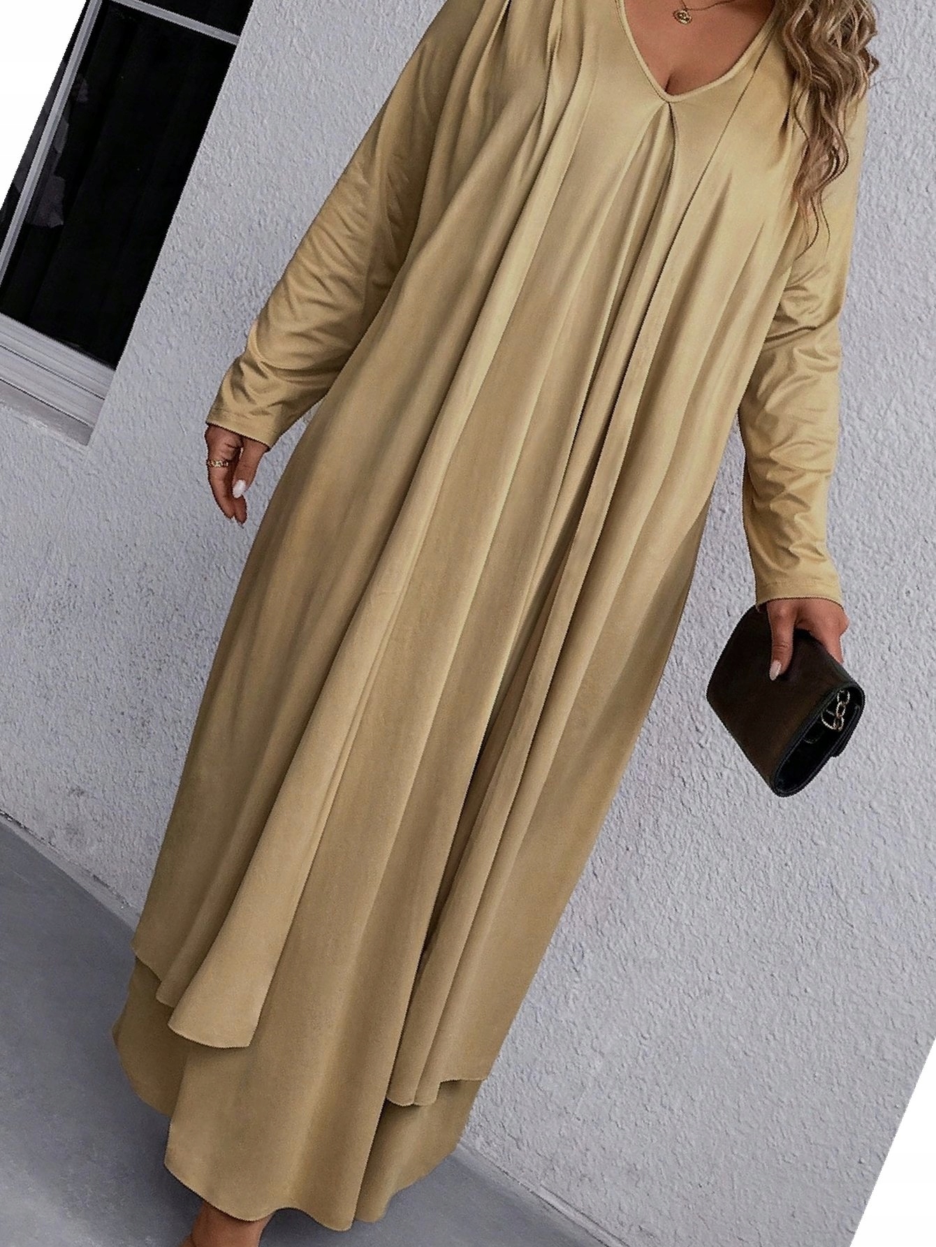 Šaty Maksi Arabským Béžová Casual s pelerínou ve stylu XXL 44