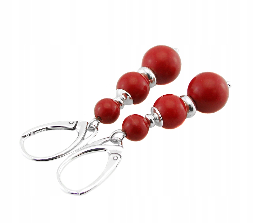 Arsylion srebrne kolczyki koral czerwony kule