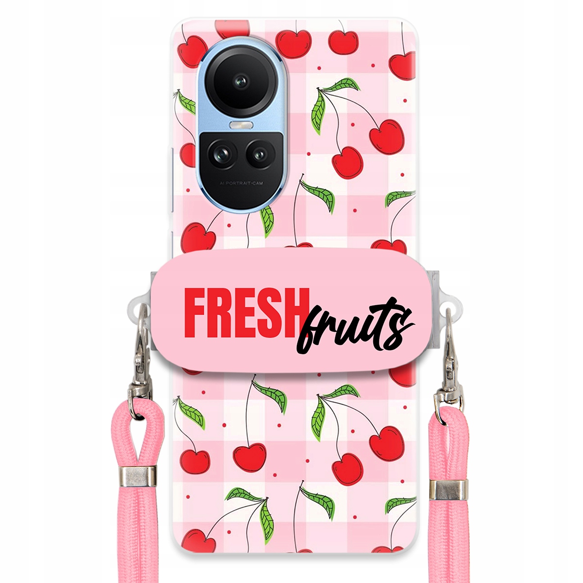 Puzdro pre Oppo Reno 10 Pro 5G Case Držiak šnúrok Ružový Fresh Fruits Mriežka