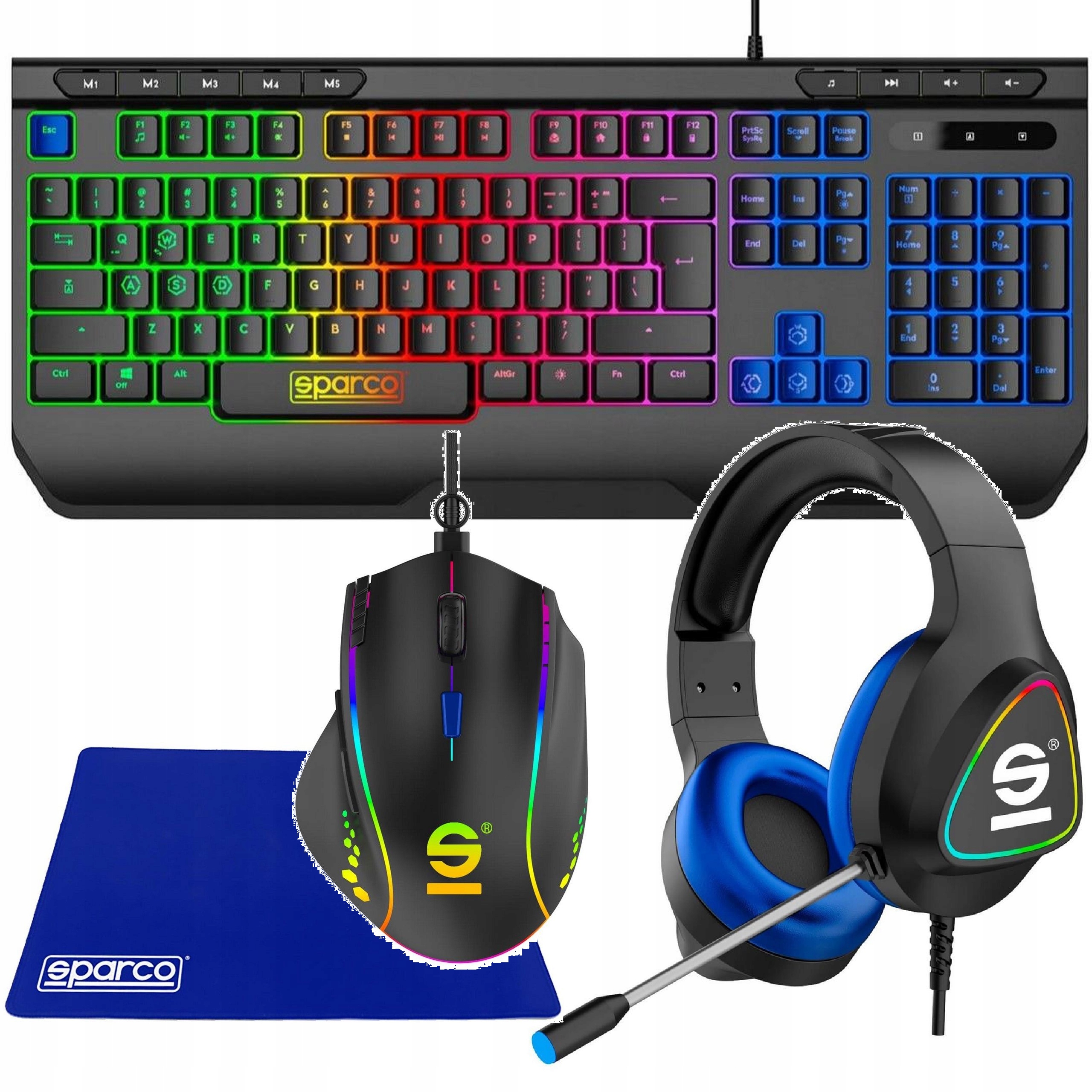 Herní sada podsvícená klávesnice myš sluchátka podložka 4v1