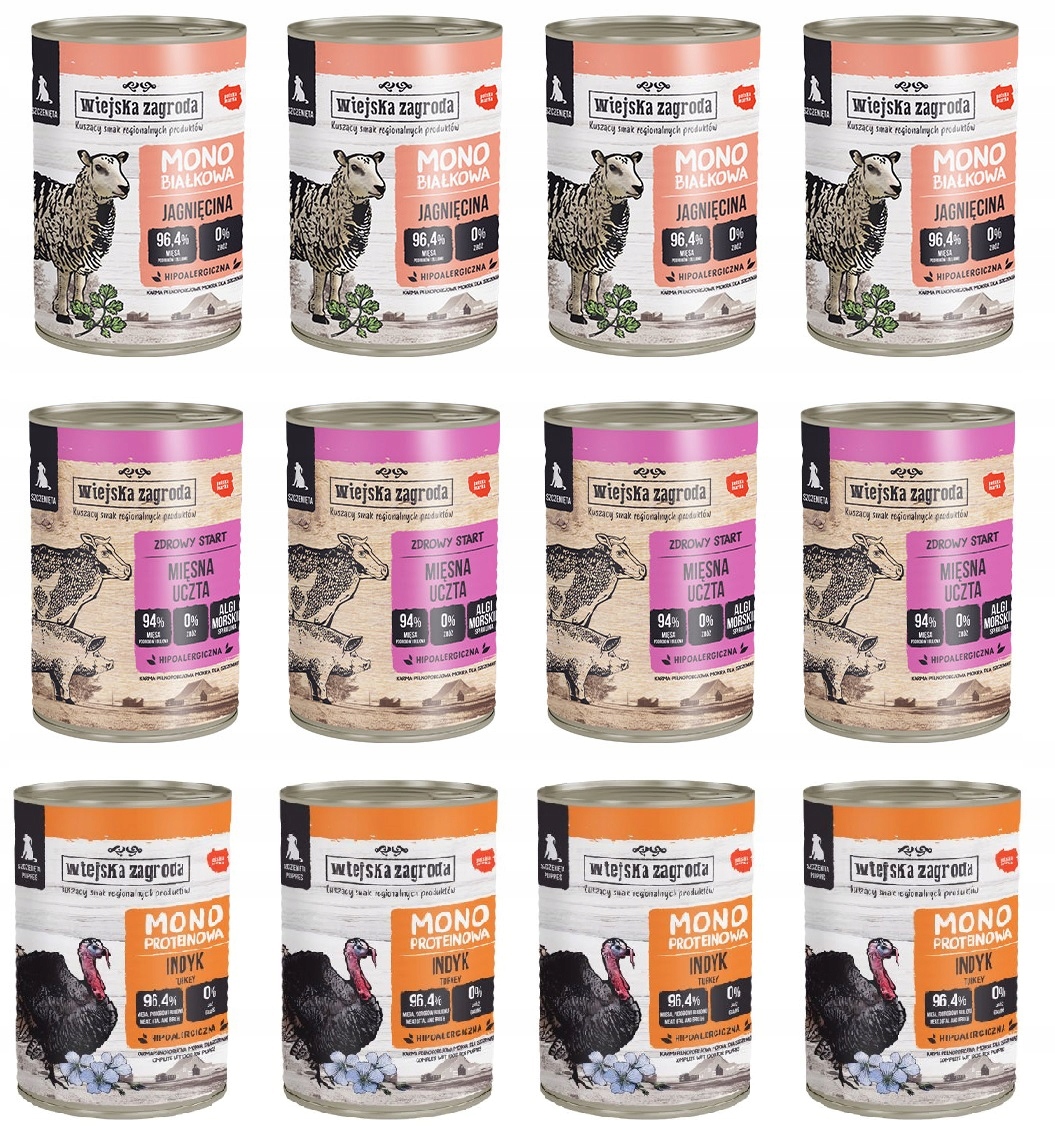 Wiejska Zagroda mokra karma dla Szczeniąt MIX smaków 12 x 400g