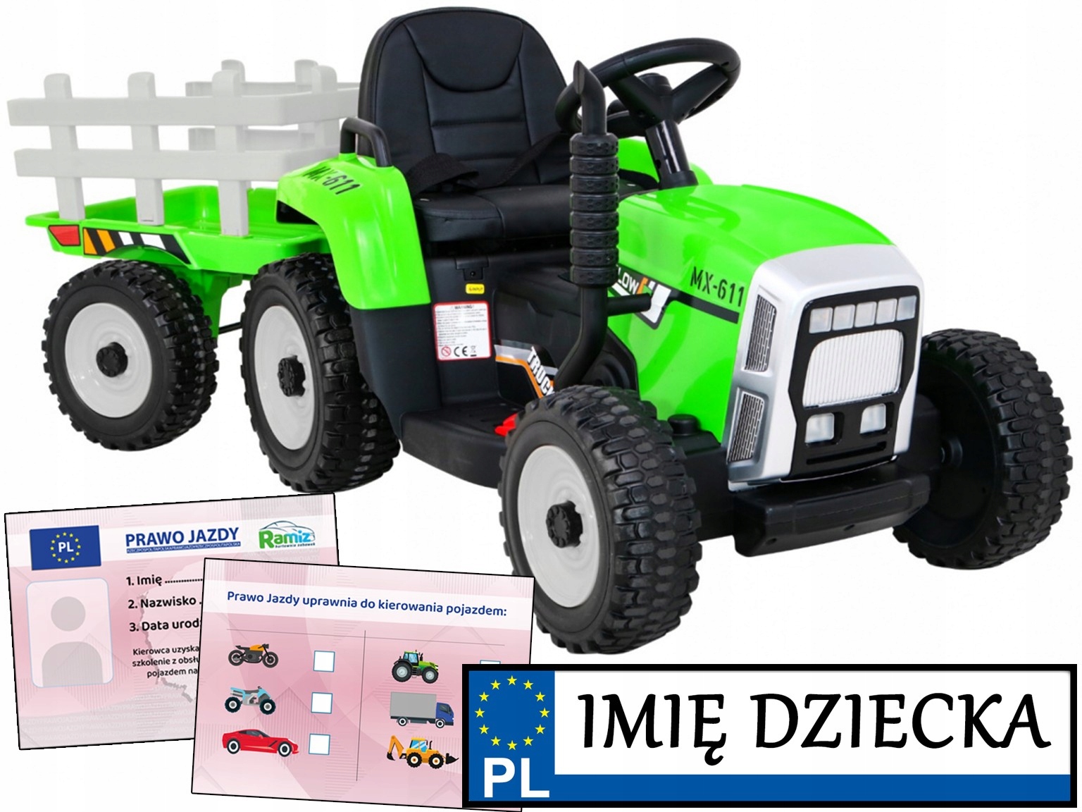 Traktor z przyczepą pojazd Blow Przyczepka Pilot tablica imienna Prawko