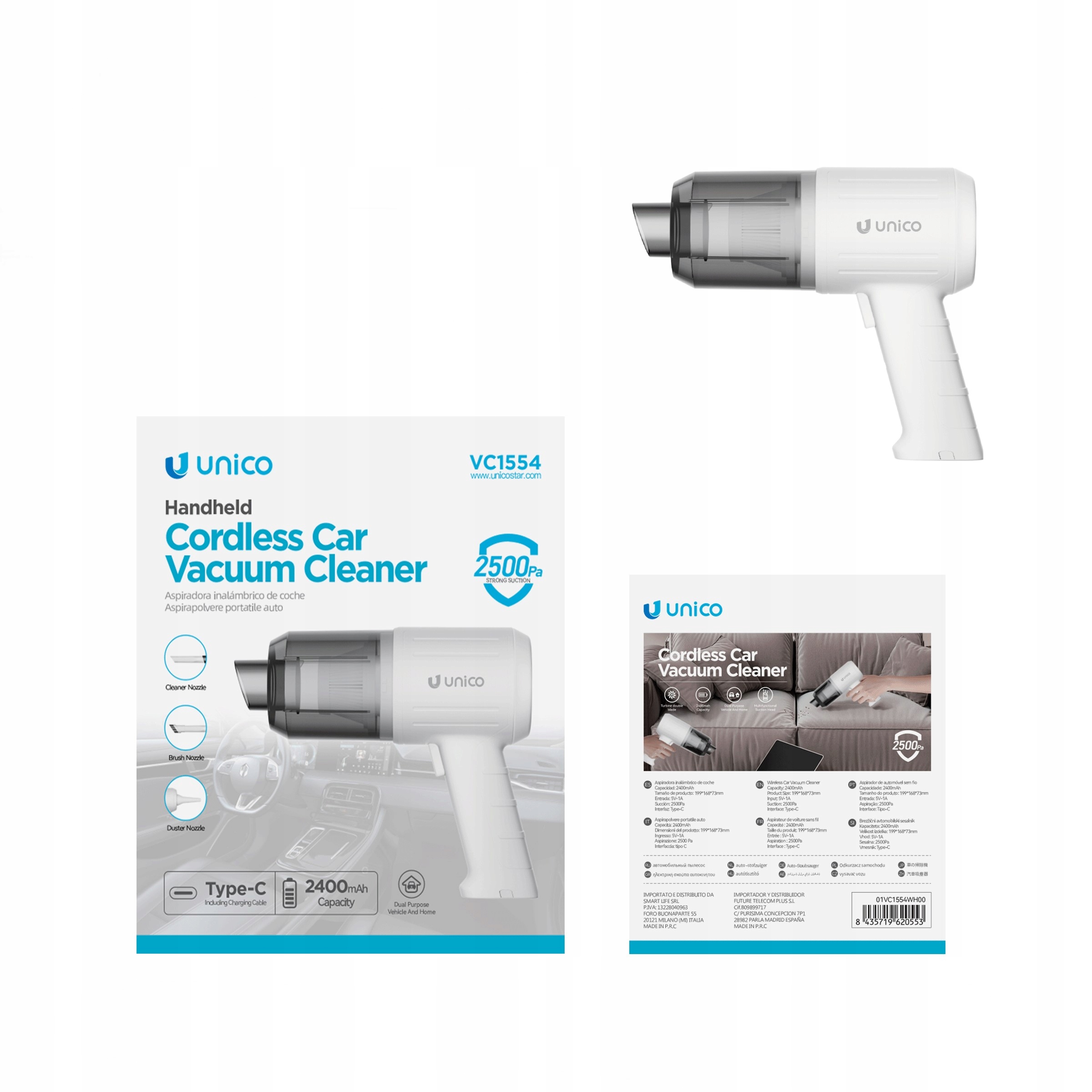 Odkurzacz Samochodowy Ręczny Mały Bezprzewodowy 2500Pa Do Auta Usb Końcówki