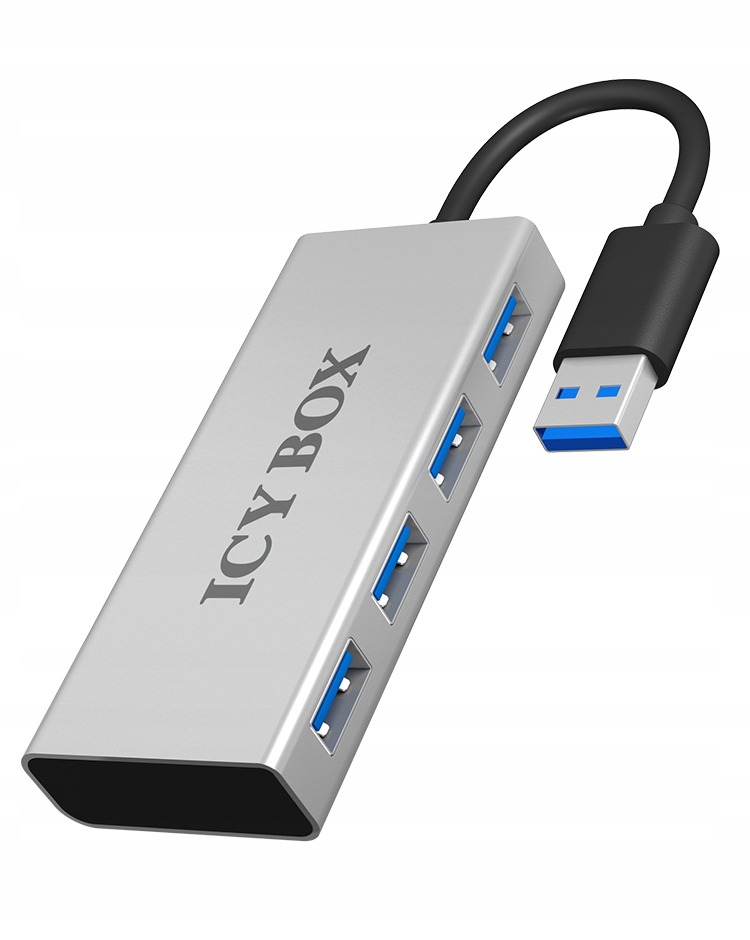 IcyBox IB-AC6104 4 portowy Hub Usb 3.0 aluminiowa obudowa srebrny elegance