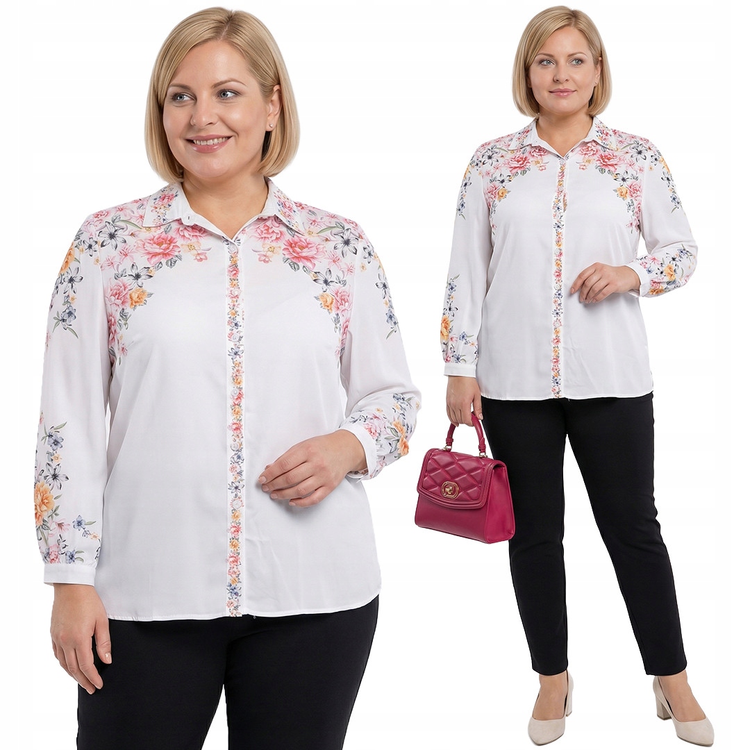 Bílá košile s růžovými květy plus size velikost 50