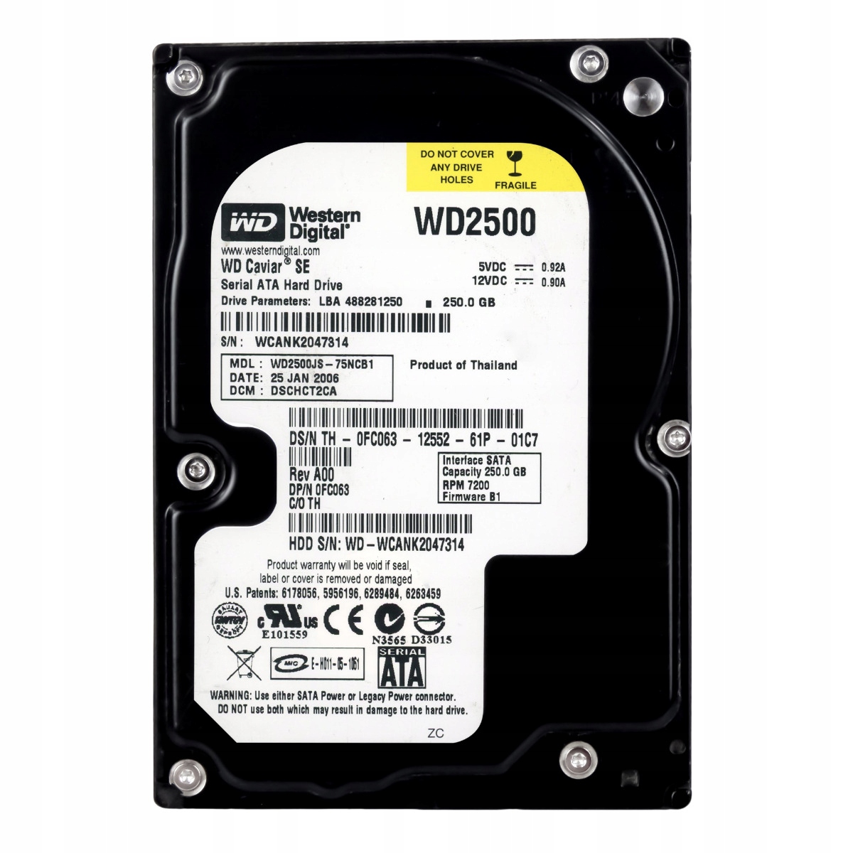 

Wd 250GB 7.2K 8MB Sata II 3.5'' WD2500JS