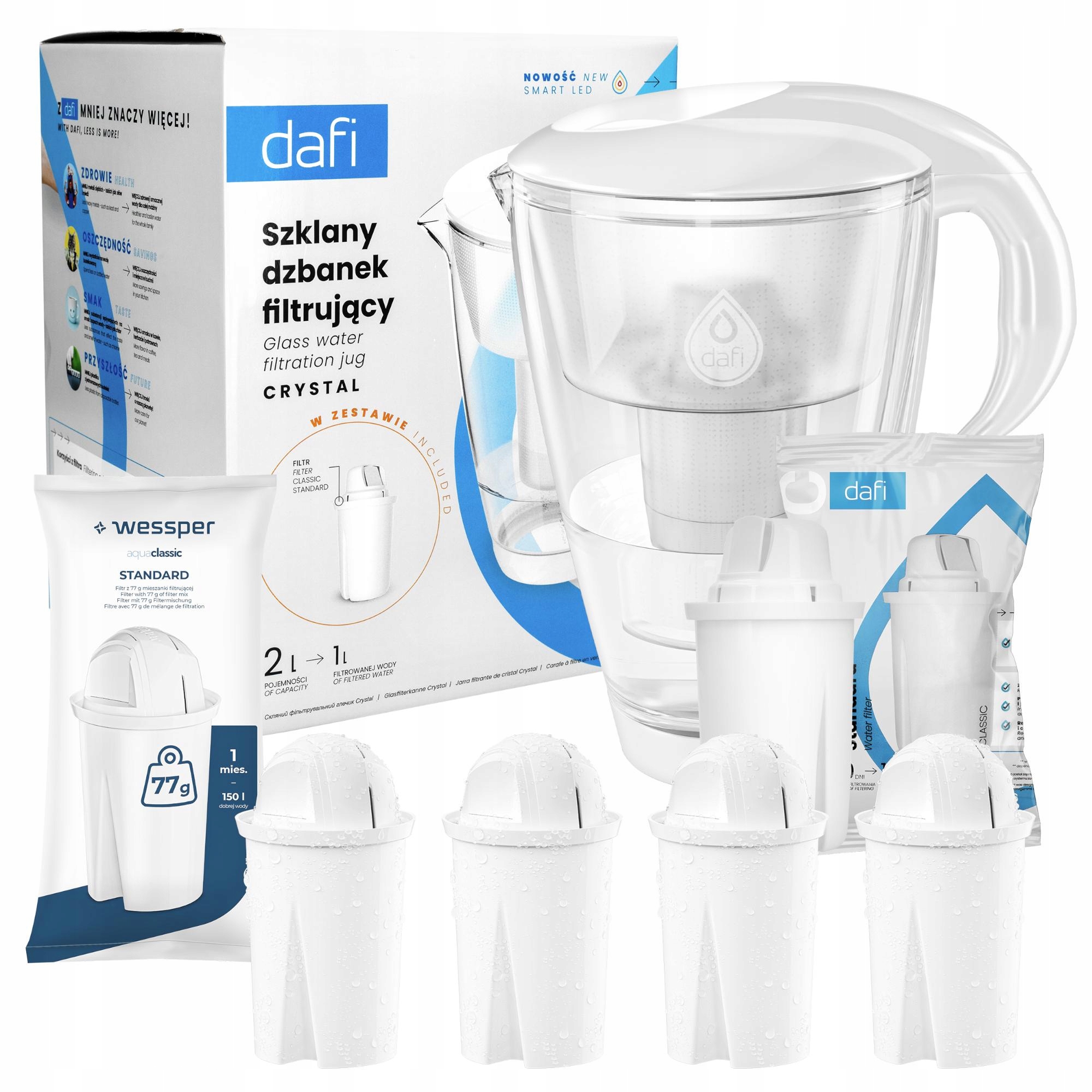 Filtrační konvice skleněná Dafi Crystal Led 4x náhradní filtr Wessper