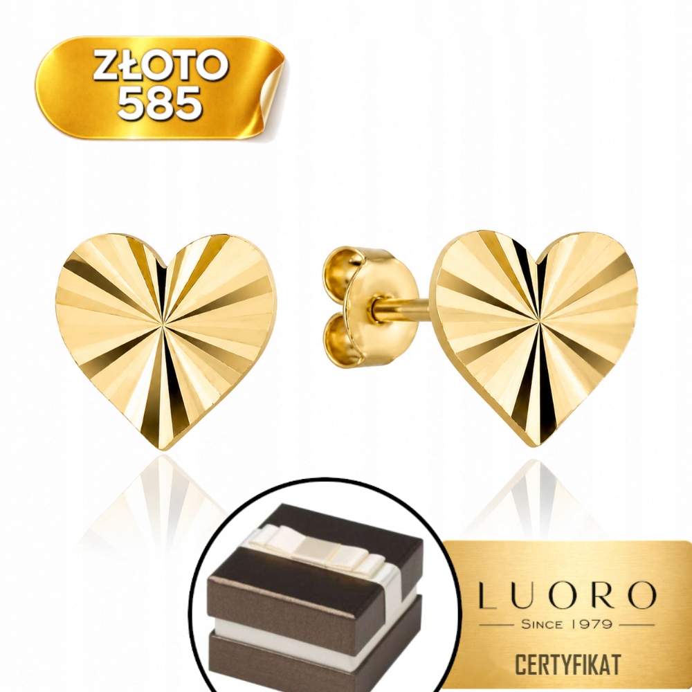 Náušnice Zlaté 585 14K Srdce Diamantová Tyčinka 0,7 CM Elegantní