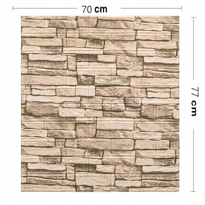 x10 PANELE 3D ŚCIENNE SAMOPRZYLEPNE CEGŁA TAPETA IMITACJA KAMIEŃ GRUBE 8mm Długość 0.77 m