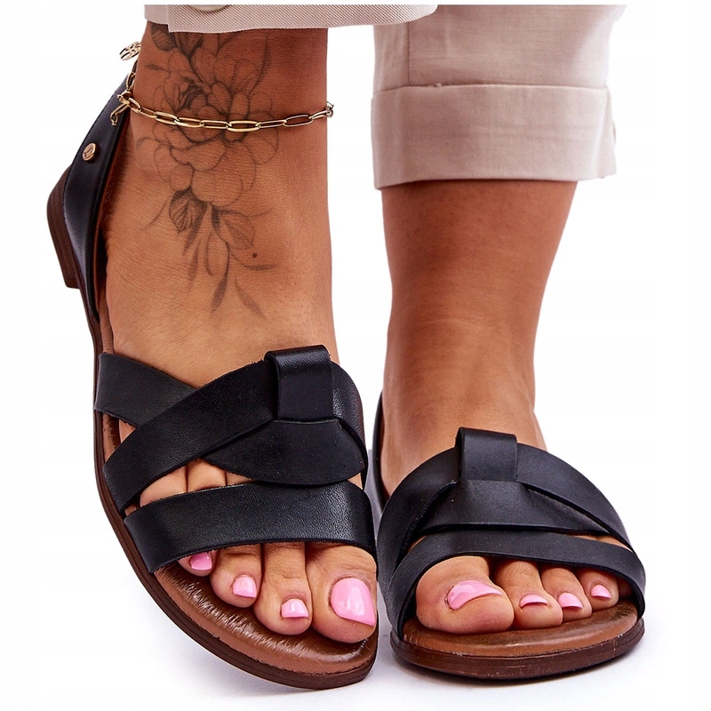 Zazoo 40185 Kožené Pohodlné Nazouvací Sandály Černé 37