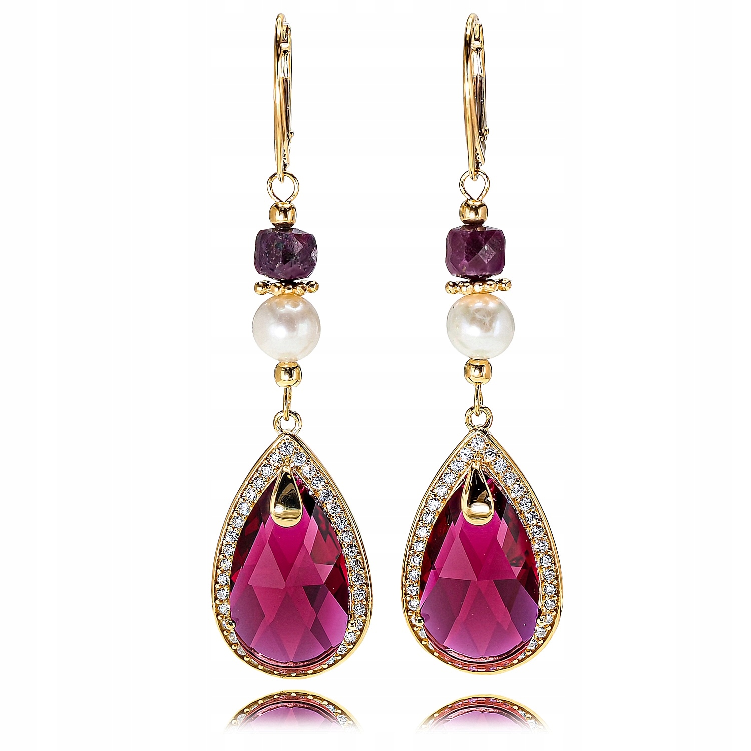 Rubín Perly Krystaly Originální Náušnice Encante Zlaté Stříbro Certifikát